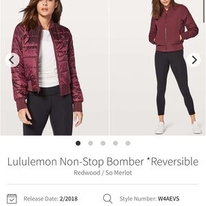 lululemon athletica Red Bomber Jacket with Quilted Texture and Stand-Up Collar